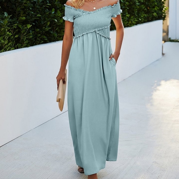 Dresses & Skirts - Mint Green Ruffle Off The Shoulder Maxi Dress